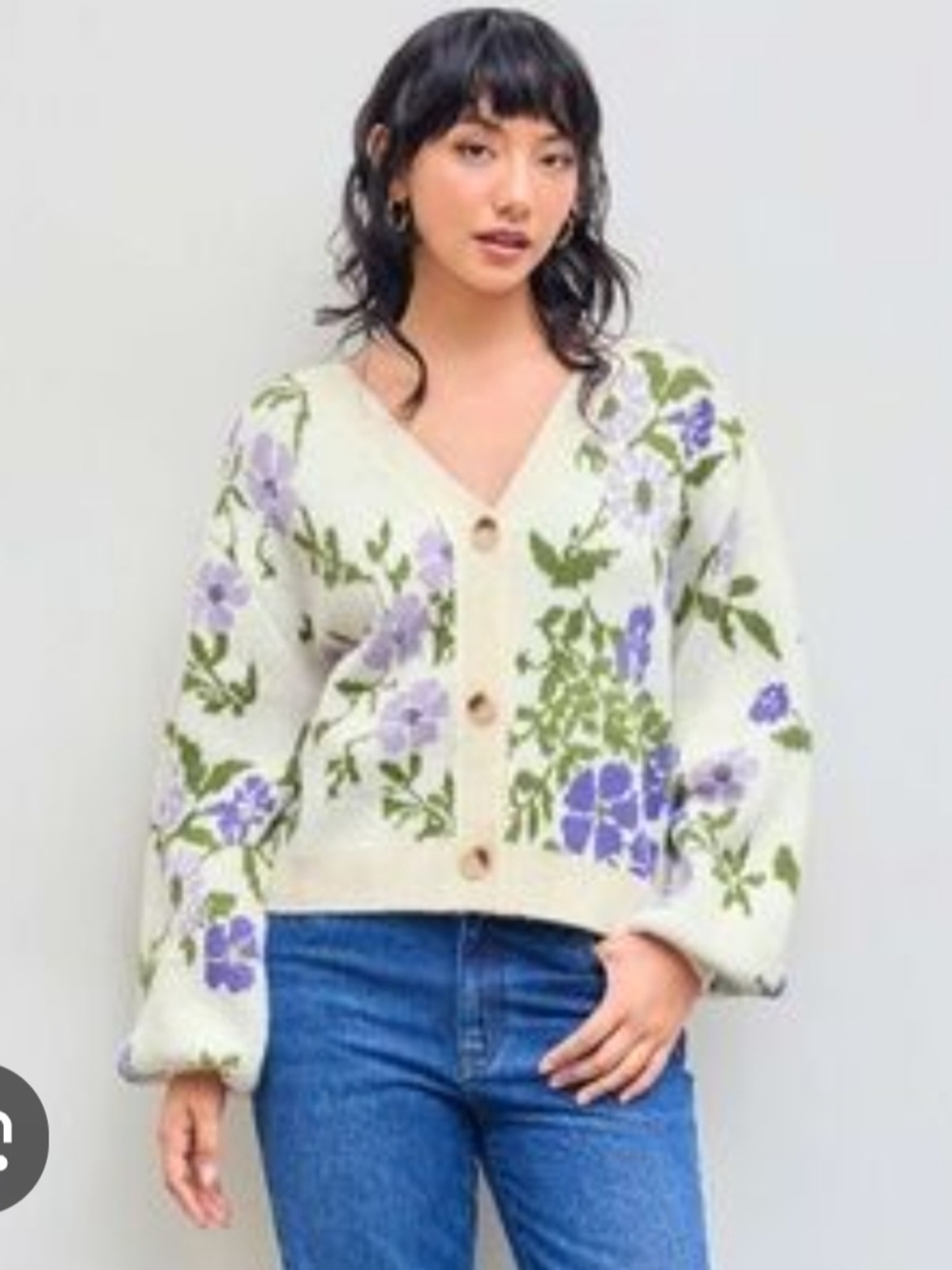 Cider Cream BEAUTIFUL Cardigan with Purple Floral Print 3X